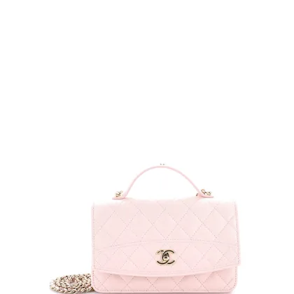 Chanel CC Turnlock Top Handle Wallet on Chain Quilted Caviar