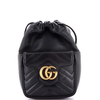 Gucci GG Marmont Front Pocket Bucket Bag Matelasse Leather Mini