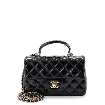 Chanel Classic Single Flap Top Handle Bag Quilted Patent Mini